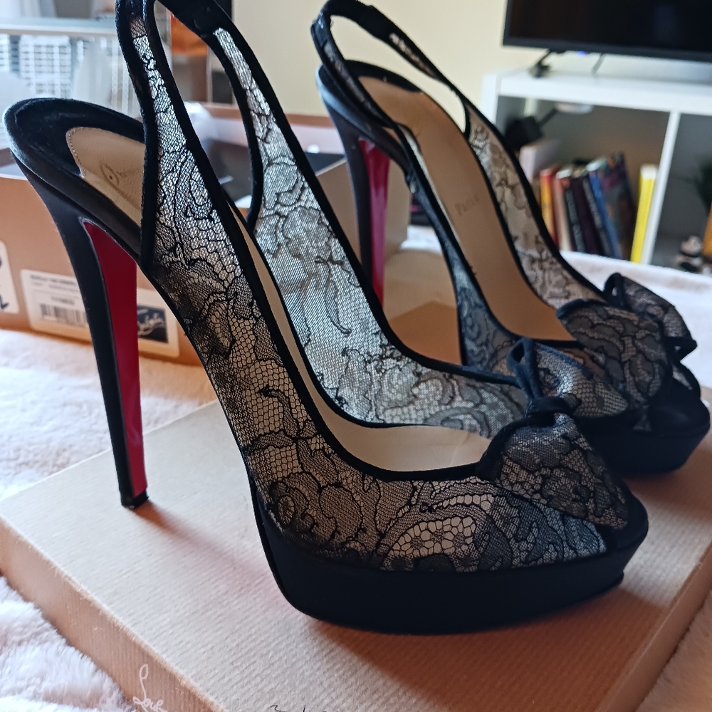 Christian Louboutin Satin Lace Heels